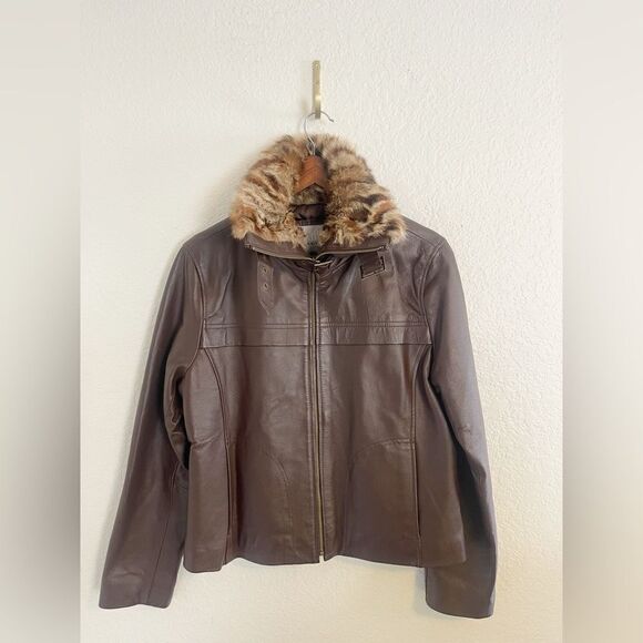 Vintage Wilson Maxima brown Leather bomber flight Jacket and rabbit fur collar L - Picture 2 of 11